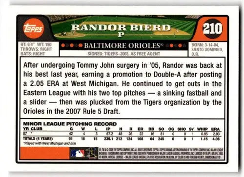 2008 Topps Chrome #210 Randor Bierd NM Near Mint RC Rookie Orioles ID:43731 - Baseball Card Single