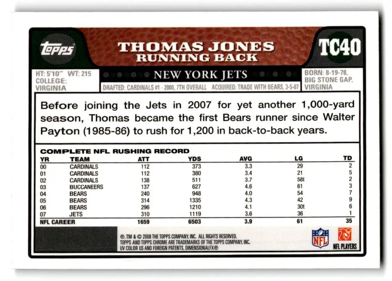 2008 Topps Chrome #TC40 Thomas Jones - Football Card Single