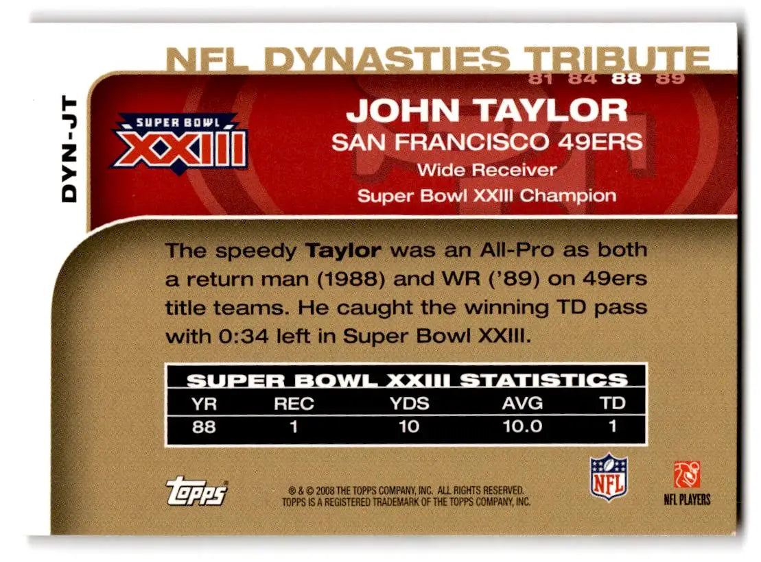 2008 Topps #DYN-JT John Taylor NFL Dynasties Tribute - Football Card Single