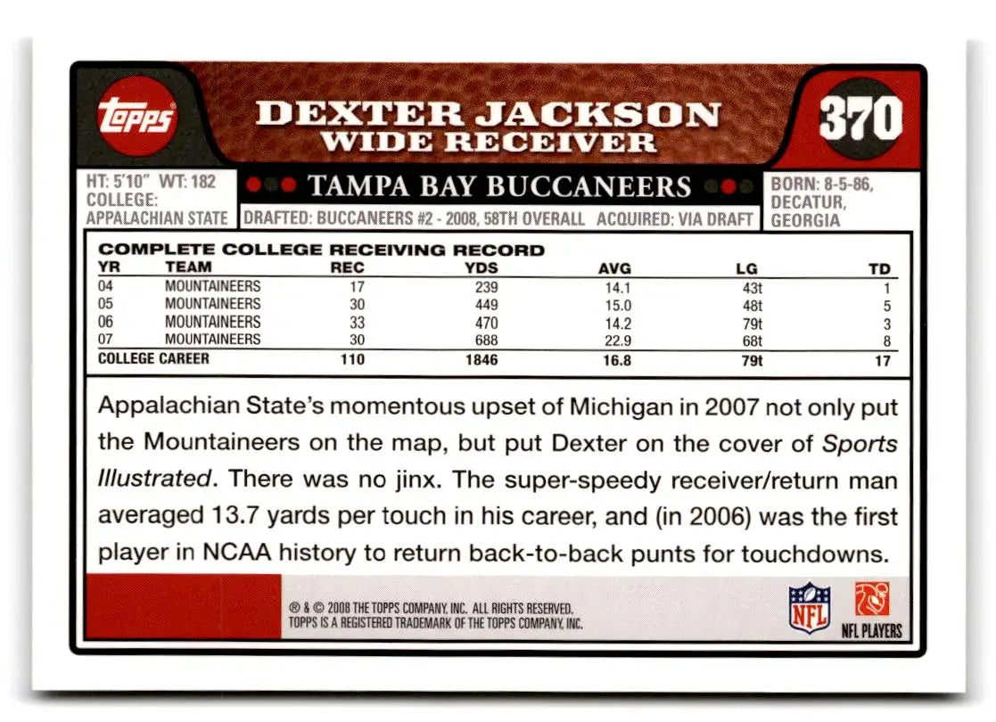 2008 Topps Kickoff #199 Dexter Jackson - Football Card Single