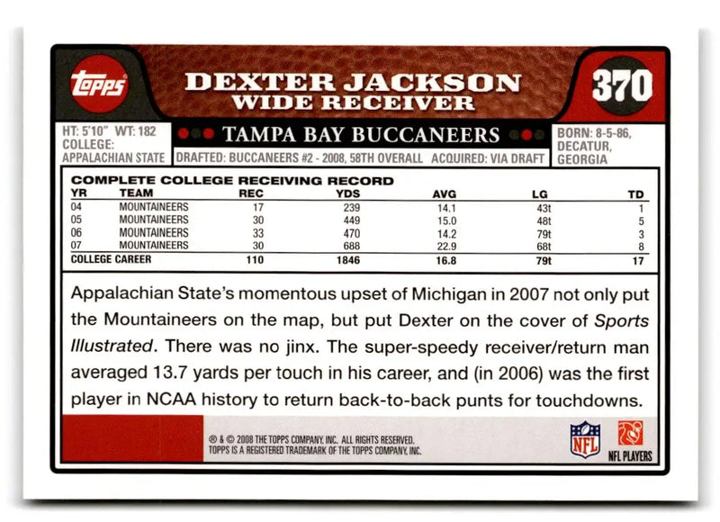 2008 Topps Kickoff #199 Dexter Jackson - Football Card Single