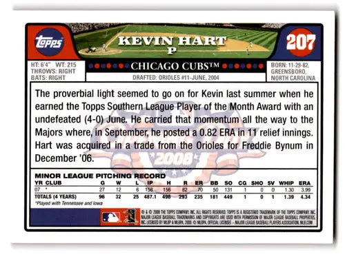 2008 Topps Opening Day #207 Kevin Hart NM Near Mint RC Rookie Cubs ID:72087 - Baseball Card Single