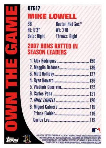 2008 Topps Own The Game #OTG17 Mike Lowell EX/NM Red Sox ID:45331 - Baseball Card Single