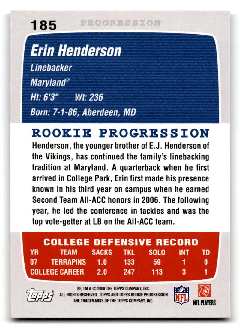 2008 Topps Rookie Progression #185 Erin Henderson - Football Card Single