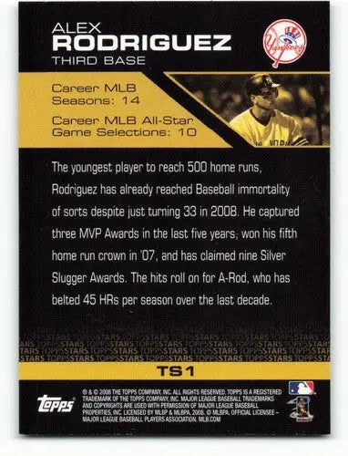 2008 Topps Topps Stars #TS1 Alex Rodriguez NM-MT Yankees ID:58419 - Baseball Card Single