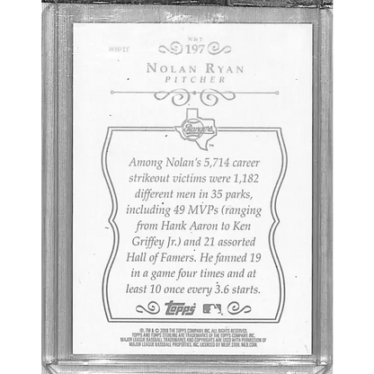 2008 Topps Sterling #197 Nolan Ryan Framed White #/50 Baseball Card