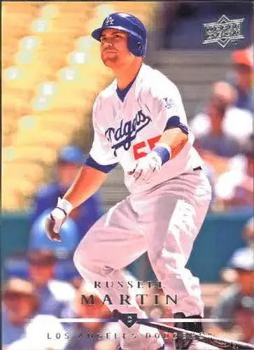 Baseball player in Dodgers uniform from 2008 Upper Deck Russell Martin NM-MT card