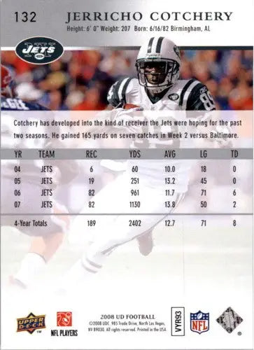Original gloss 2008 Upper Deck Jerricho Cotchery football card NY Jets