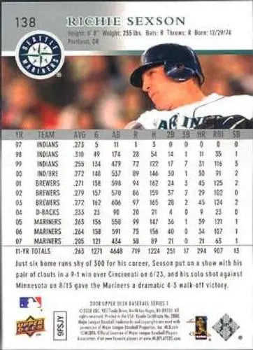 2008 Upper Deck #138 Richie Sexson NM-MT Mariners - Baseball Card Single