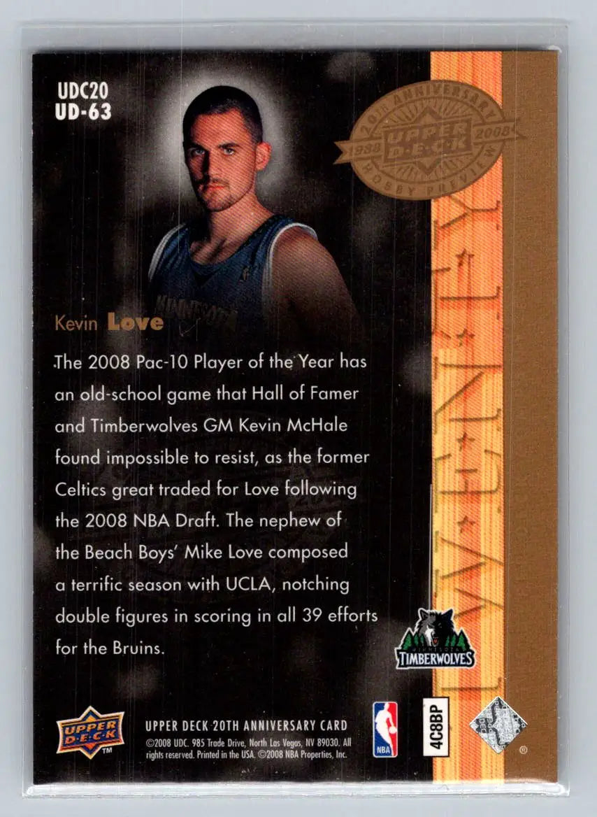 2008 Upper Deck 20th Anniversary #UD-63 Kevin Love Minnesota Timberwolves - Basketball Card Single
