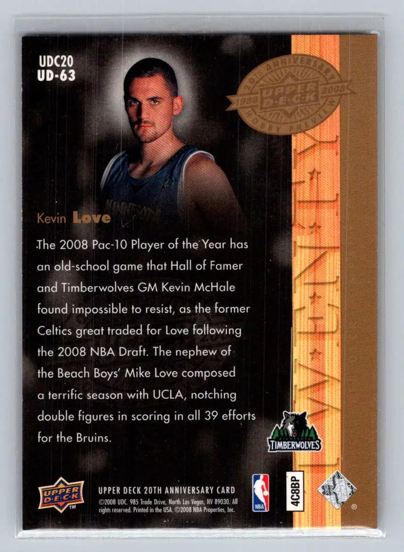 2008 Upper Deck 20th Anniversary #UD-63 Kevin Love Minnesota Timberwolves - Basketball Card Single
