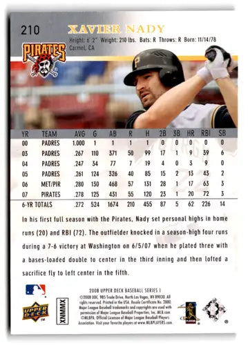 2008 Upper Deck Xavier Nady baseball card with original gloss Pirates ID 72763