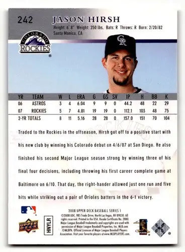 Original gloss 2008 Upper Deck Jason Hirsh Colorado Rockies baseball card image