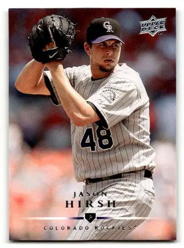 Original gloss baseball card featuring Jason Hirsh of the Colorado Rockies in 2008 Upper Deck