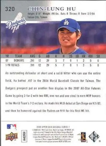 2008 Upper Deck #320 Chin-Lung Hu NM-MT RC Rookie Dodgers - Baseball Card Single