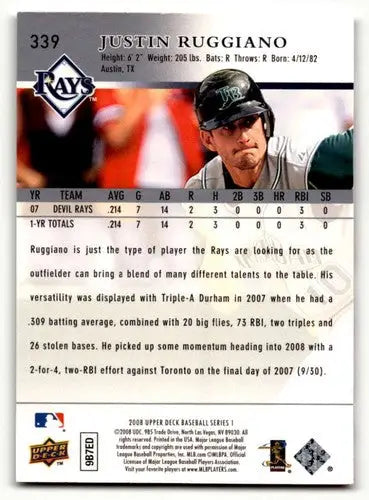 Original gloss baseball card featuring Justin Ruggiano Tampa Bay Rays player