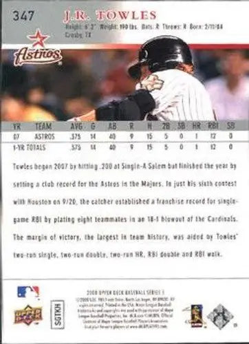 Original gloss J.R. Towles rookie Astros baseball card from 2008 Upper Deck NM-MT