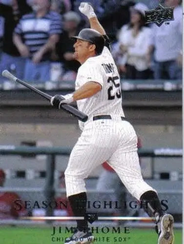 Original gloss of Jim Thome swinging bat in white pinstriped uniform for 2008 Upper Deck card