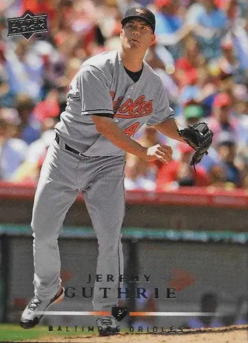 Upper Deck Jeremy Guthrie baseball card featuring original gloss and a player in uniform