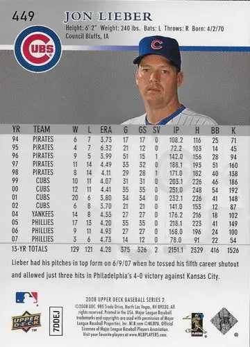 2008 Upper Deck Jon Lieber baseball card with original gloss Cubs ID 72314