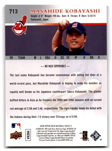 Original gloss of Masahide Kobayashi baseball card from 2008 Upper Deck Indians collection