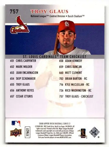 Original gloss Troy Glaus baseball card from 2008 Upper Deck St. Louis Cardinals collection