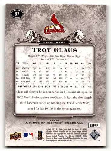 2008 Upper Deck Troy Glaus baseball card with original gloss from A Piece of History series