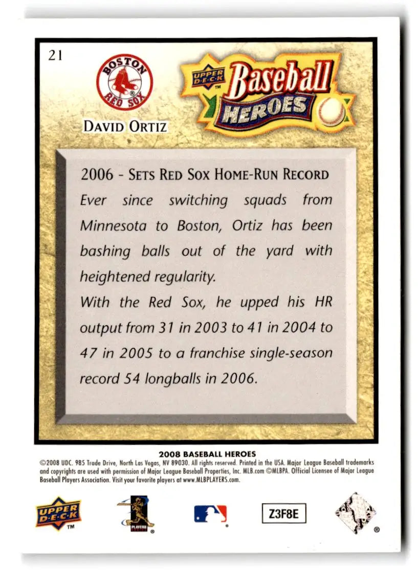 2008 Upper Deck Baseball Heroes #21 David Ortiz - Baseball Card Single