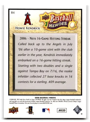 Original gloss baseball card from 2008 Upper Deck Baseball Heroes series featuring Howie Kendrick