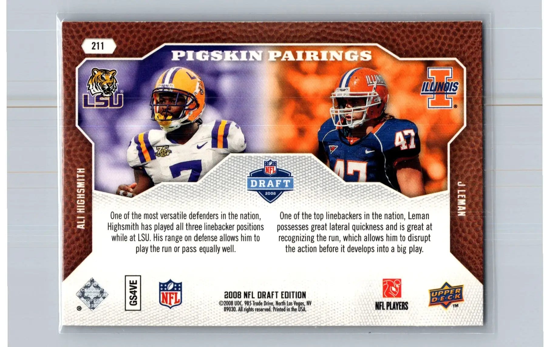 2008 Upper Deck Draft Edition #211 Ali Highsmith / J Leman - Football Card Single