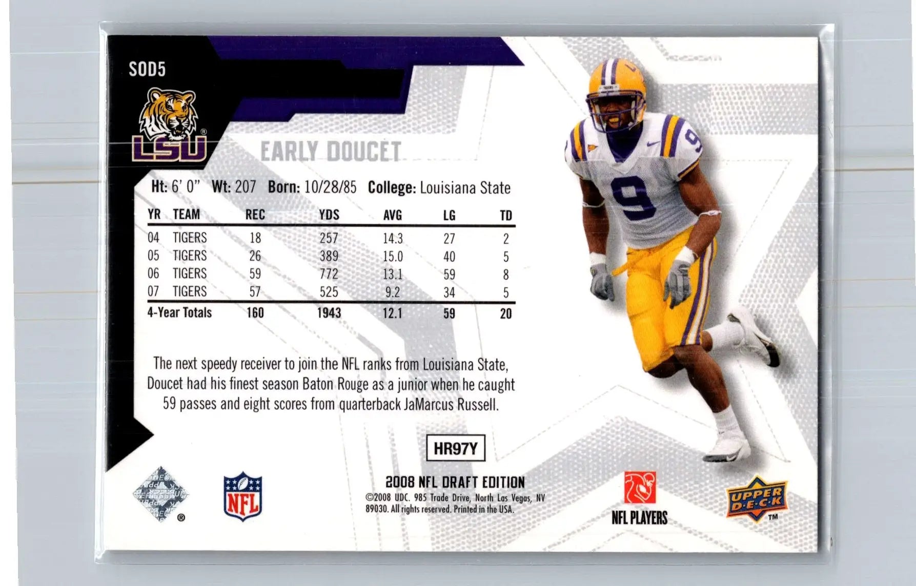 2008 Upper Deck Draft Edition #SOD5 Early Doucet Stars of the Draft LSU Tigers - Football Card Single