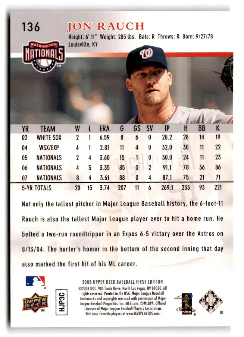 2008 Upper Deck First Edition #136 Jon Rauch - Baseball Card Single