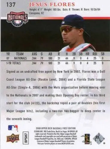 2008 Upper Deck First Edition #137 Jesus Flores NM-MT Nationals ID:71059 - Baseball Card Single