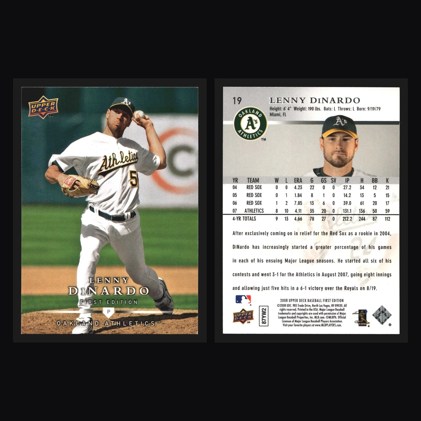 2008 Upper Deck First Edition #19 Lenny DiNardo Oakland Athletics - Baseball Card Single