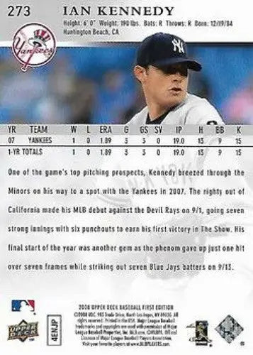 Ian Kennedy rookie Yankees baseball card from 2008 Upper Deck First Edition