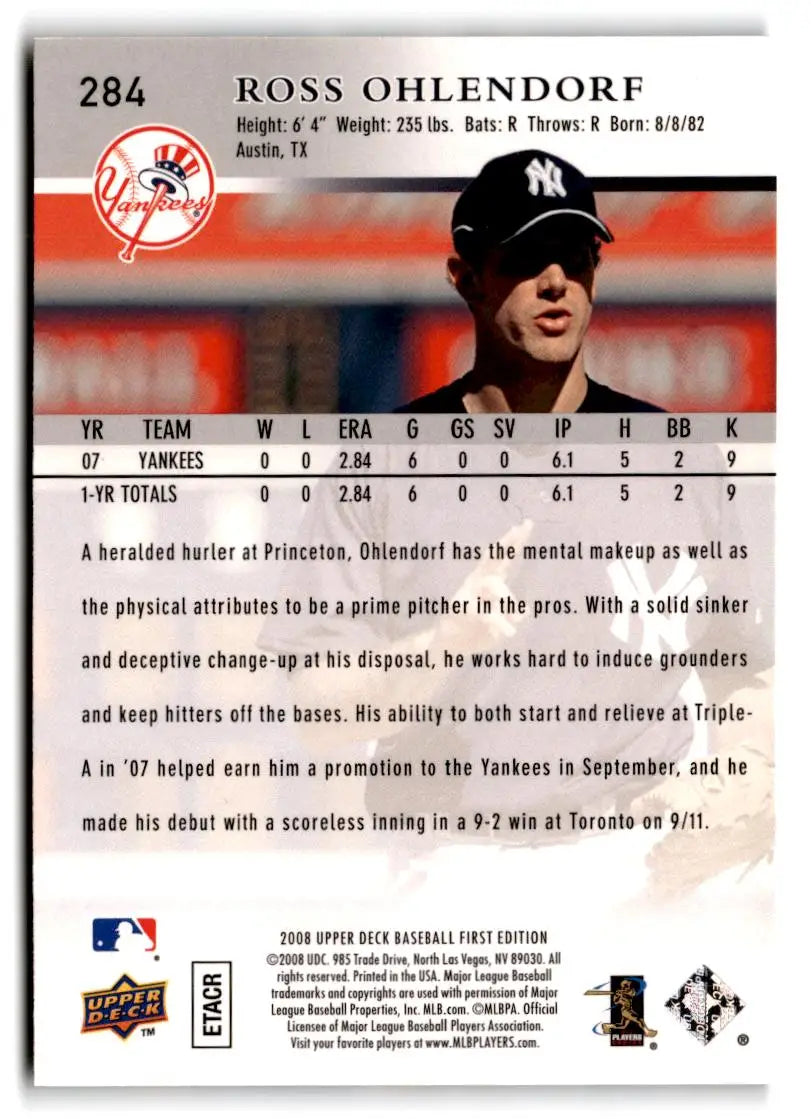 2008 Upper Deck First Edition #284 Ross Ohlendorf - Baseball Card Single