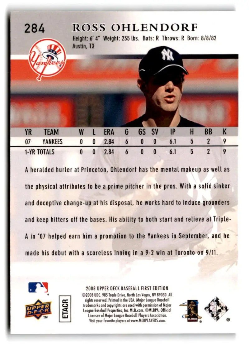 2008 Upper Deck First Edition #284 Ross Ohlendorf - Baseball Card Single