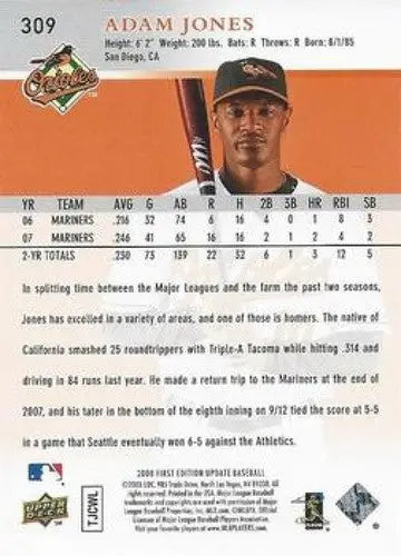 2008 Upper Deck First Edition #309 Adam Jones NM-MT Orioles - Baseball Card Single