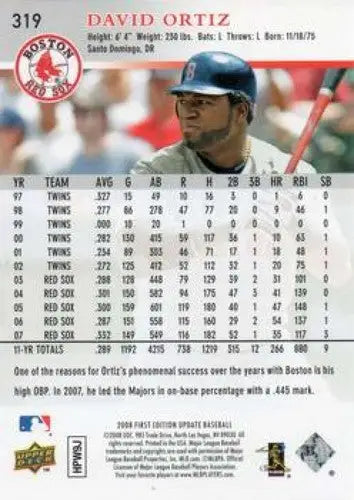 2008 Upper Deck First Edition #319 David Ortiz NM Near Mint Red Sox ID:82887 - Baseball Card Single