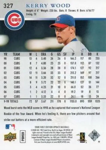 2008 Upper Deck First Edition Kerry Wood baseball card with original gloss and high quality