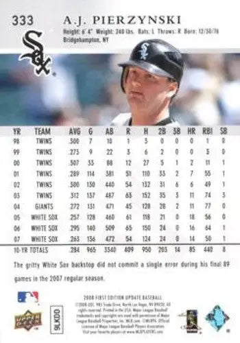 A.J. Pierzynski baseball card with original gloss from 2008 Upper Deck First Edition White Sox
