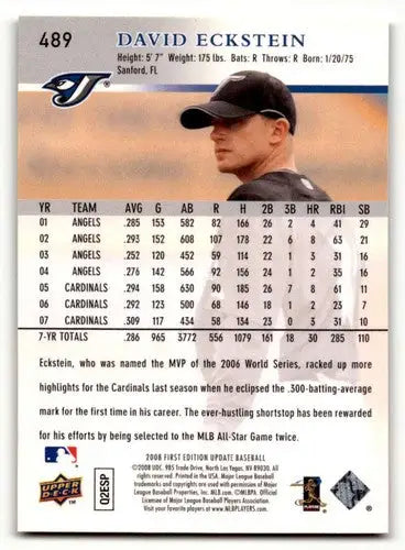Original gloss David Eckstein baseball card featuring Toronto Blue Jays player in 2008 edition