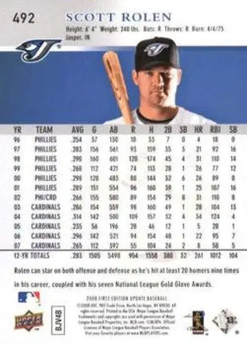 2008 Upper Deck First Edition #492 Scott Rolen NM-MT Blue Jays ID:74288 - Baseball Card Single