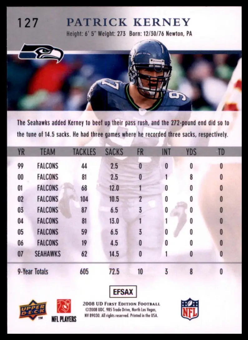 2008 Upper Deck First Edition Patrick Kerney 127 Seattle Seahawks NM - Football Card Single