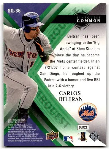 2008 Upper Deck Star Quest SQ36 Carlos Beltran baseball card, NM-MT condition