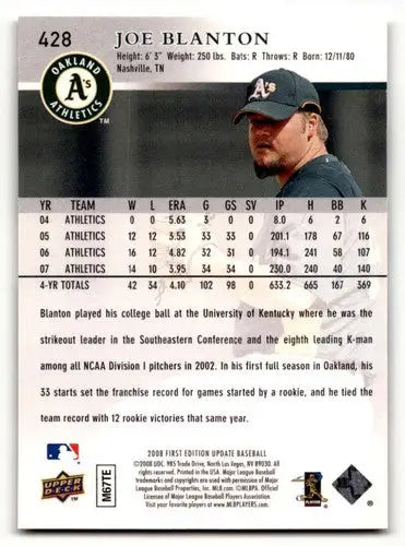 Original gloss of Joe Blanton Oakland baseball card from 2008 Upper Deck First Edition