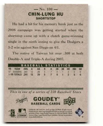 Original gloss Chin-Lung Hu baseball card from 2008 Upper Deck Goudey Los Angeles Dodgers