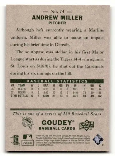 2008 Upper Deck Goudey #74 Andrew Miller Florida Marlins Baseball Ca ID:59644 - Baseball Card Single
