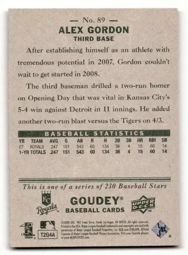 Original gloss of Alex Gordon baseball card from 2008 Upper Deck Goudey series