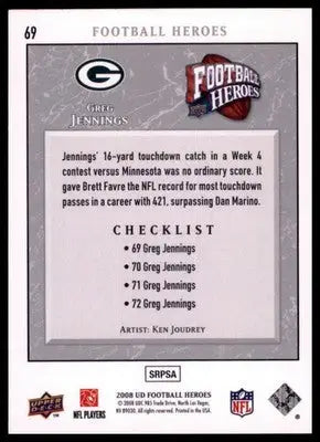 2008 Upper Deck Heroes Greg Jennings 69 Green Bay Packers NM - Football Card Single